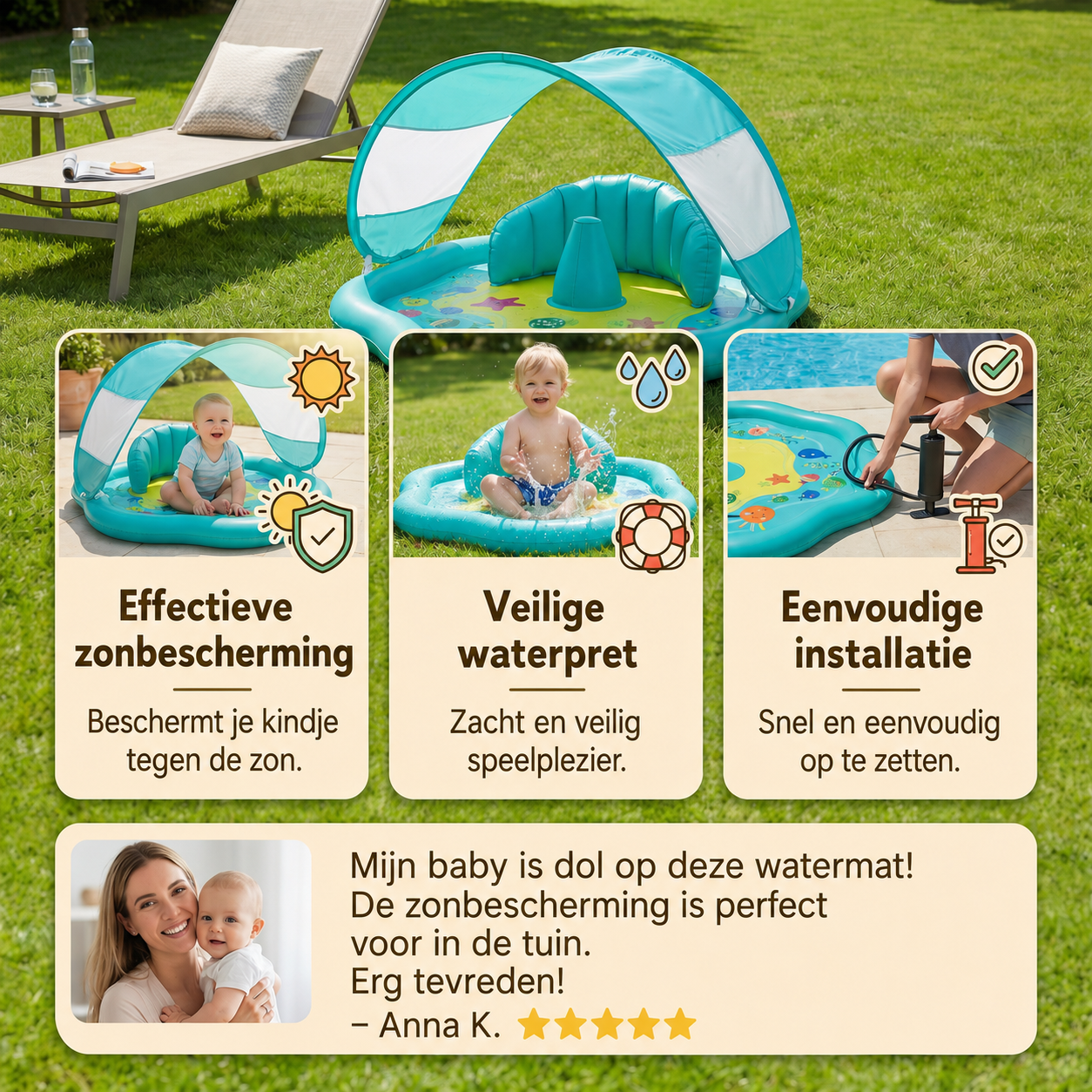 MiniSplash™ Watermat met Zonnescherm