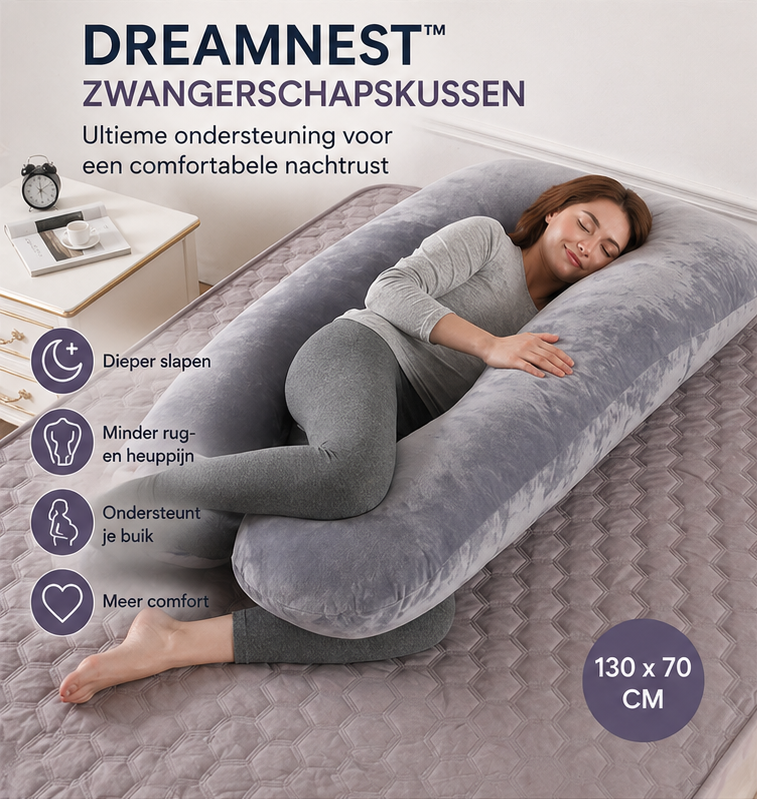 Oreiller de grossesse DreamNest™ 130×70 cm