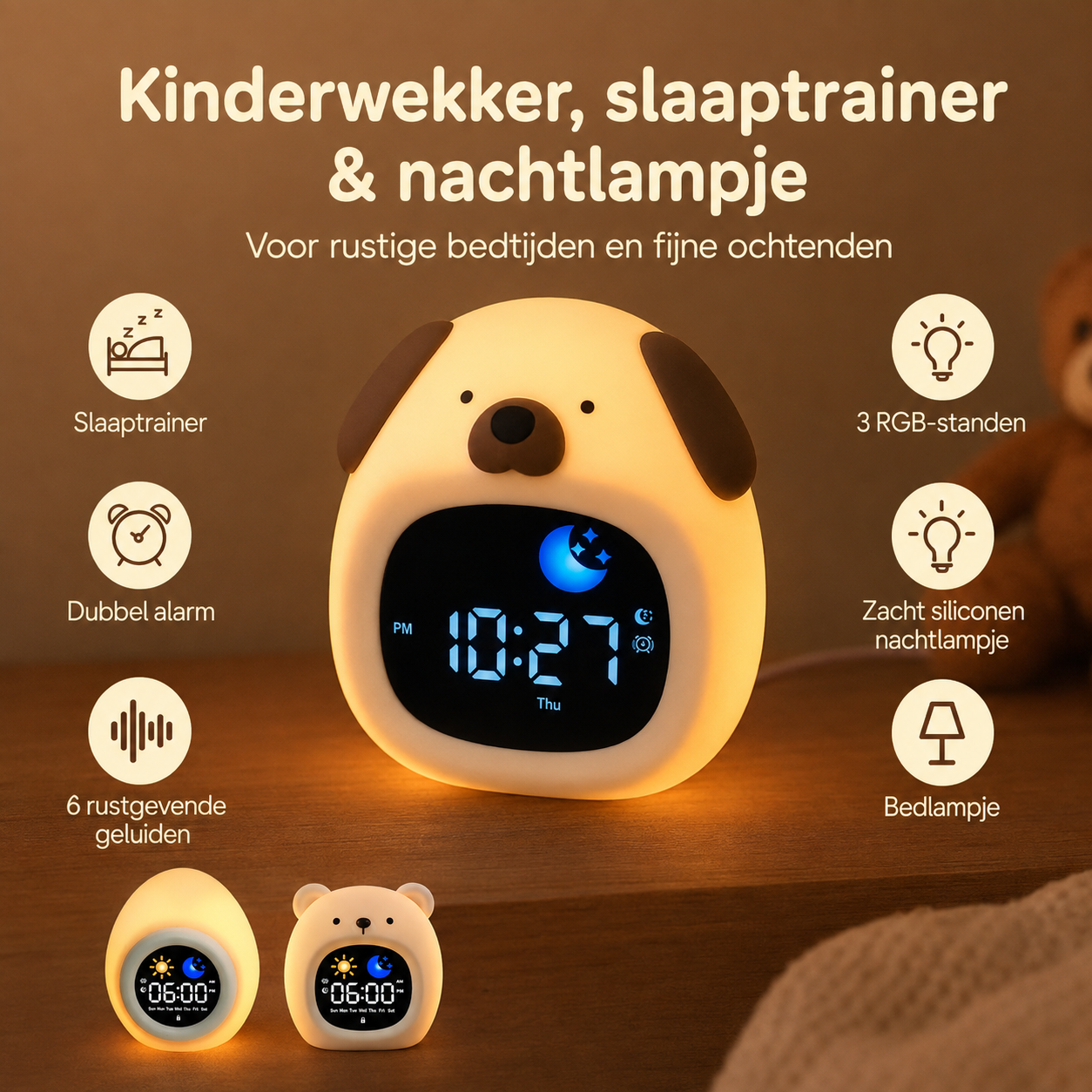 DroomBuddy™ 3-in-1 Kinderwekker, Slaaptrainer & Nachtlampje
