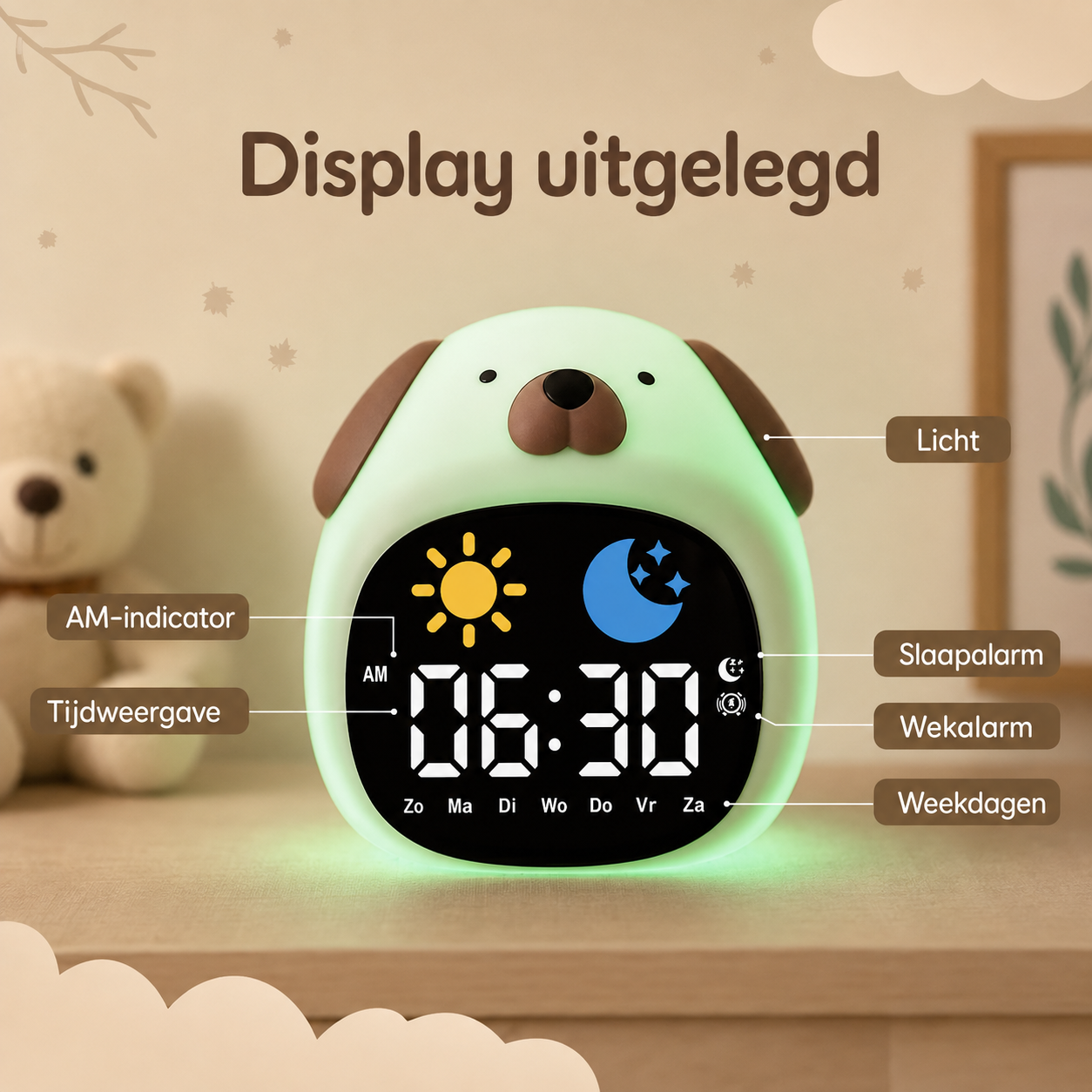 DroomBuddy™ 3-in-1 Kinderwekker, Slaaptrainer & Nachtlampje
