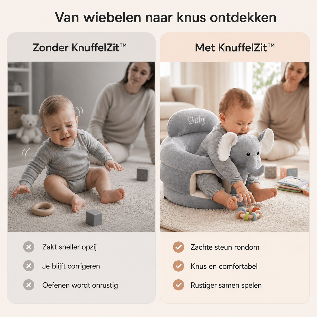 KnuffelZit™ Baby Zitkussen | Zachte Ondersteuning