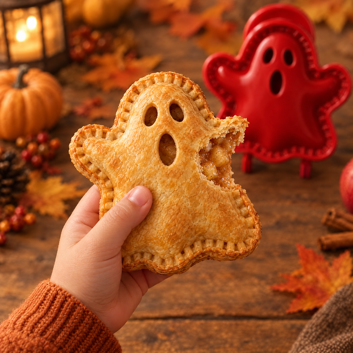 Kinderhand met een gebakken spookjestaartje