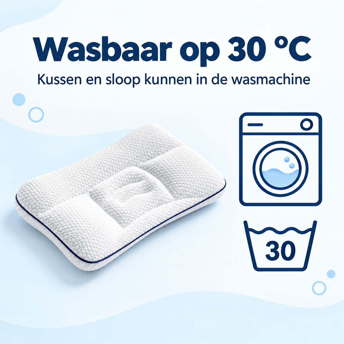 Wasbaar op 30 °C: kussen en sloop kunnen in de wasmachine