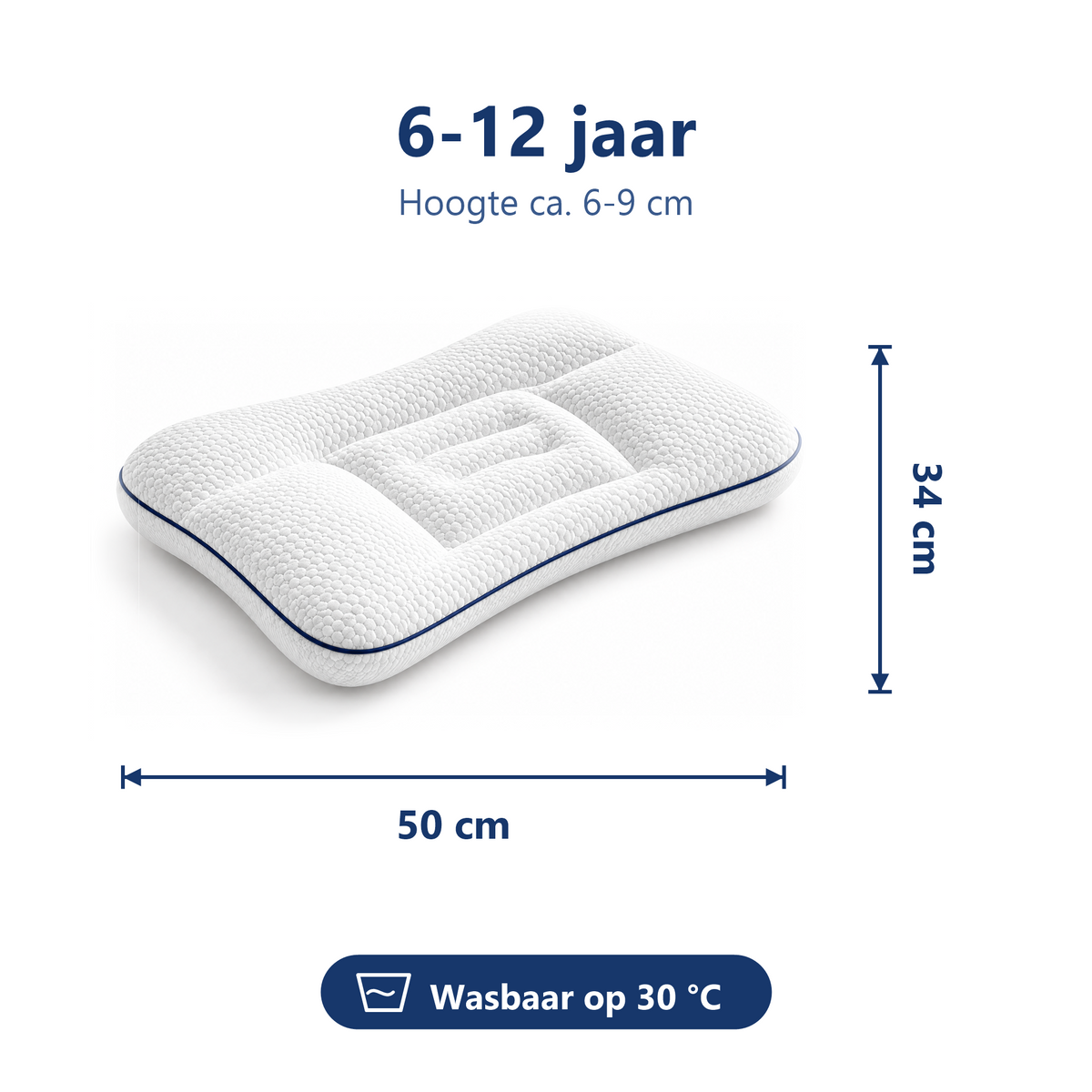 ErgoCloud 6-12 jaar: 50 x 34 cm, hoogte ca. 6-9 cm, wasbaar op 30 graden